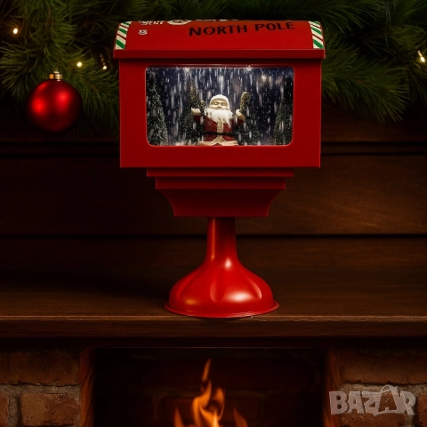 Музикална пощенска кутия „Santa North Pole“ с ефект на падащ сняг