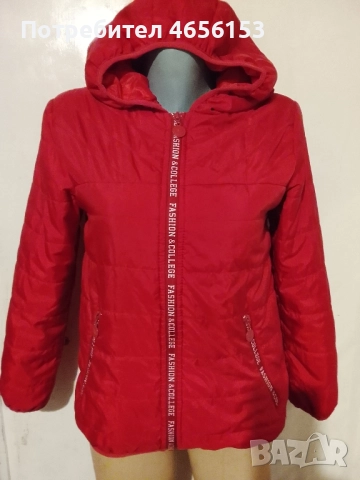 ДАМСКО  ЧЕРВЕНО  ШУШЛЯКОВО ЯКЕ с КАЧУЛКА - размер S, снимка 4 - Якета - 52598299