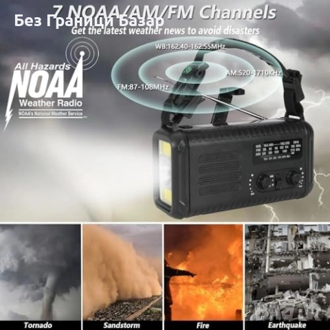 Ново Аварийно AM/FM радио 2000mAh със соларно и ръчно зареждане SOS, снимка 2 - Друга електроника - 51681948