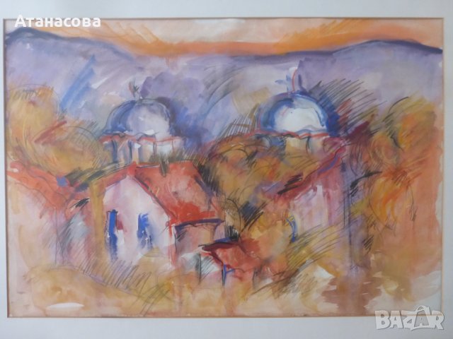 Картина акварел с рамка 75 см / 56 см от 80-те год, снимка 2 - Декорация за дома - 43780920