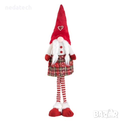 Гном с плитки, червена рокля и шапка, 80 см