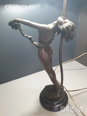 Frishmuth Tiffany лампа с бронзова фигура 80см10кг/еротика/стара ТИФАНИ лампа-статуетка на гола жена, снимка 11 - Лампиони - 52446779