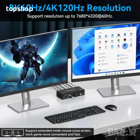 НОВ VPFET DisplayPort KVM превключвател за 2 монитора 4K120Hz 8K60Hz DP 1.4 суич за 2 компютъра, снимка 5 - Суичове - 50555681