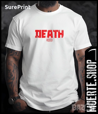 Бяла тениска SACRIFICE MOTH с артистичен дизайн – череп и skull moth., снимка 2 - Тениски - 52966557