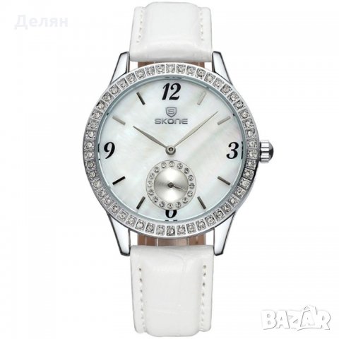Дамски часовник 016, бял, с кожена каишка, снимка 1 - Дамски - 27645094