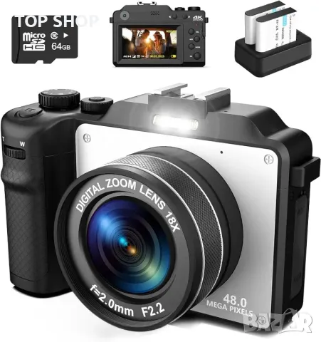 Цифрова фотокамера TEKXDD, 4K Vlog камера+ 64 GB SD карта, снимка 9 - Фотоапарати - 48521820