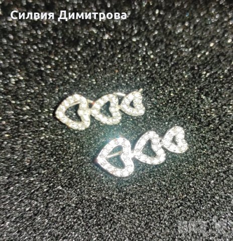 Сребърни обеци със сърца по ухото печат 9️⃣2️⃣5️⃣, снимка 5 - Обеци - 35354754