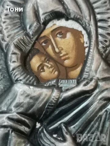 Икона на Богородица. Сребро 950.Осветена., снимка 3 - Икони - 51158818