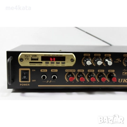 Bluetooth Домашен Усилвател UKC AV-102BT – 2×100W, USB, SD, FM Радио, Караоке, 5 Канала, Дистанционн, снимка 2 - Ресийвъри, усилватели, смесителни пултове - 52732511