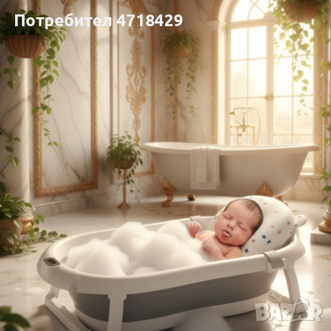 Сгъваема бебешка вана с термометър и възглавница, снимка 2 - За банята - 53249200