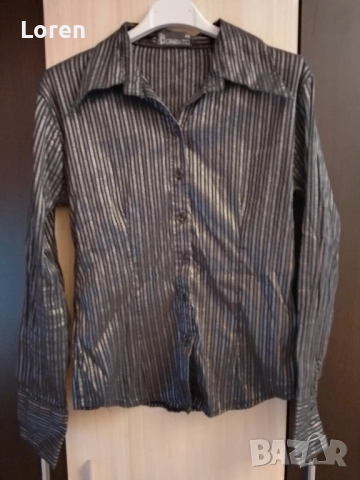 *Poriento*Дамска риза черна със сребристи раета, снимка 2 - Ризи - 52580352