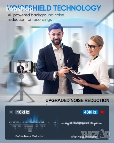 НОВИ ТЕСТВАНИ Безжичени микрофони Lavalier за iPhone / Android телефон / лаптоп, Plug-Play с щипка.., снимка 8 - Микрофони - 50577148