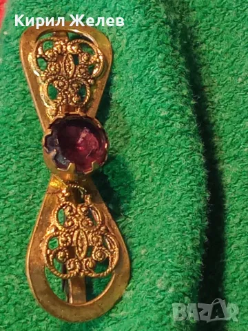 СТАРИННА ФИЛИГРАННА БРОНЗОВА СКЪПОЦЕННА БРОШКА - ПАНДЕЛКА с ФАСЕТИРАН АМЕТИСТ 48884, снимка 14 - Антикварни и старинни предмети - 48160523