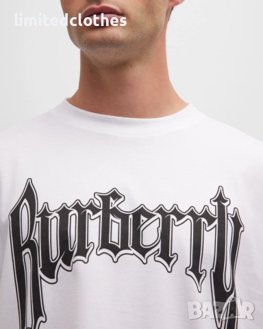 BURBERRY White Gothic Rock Logo Print Oversized Мъжка Тениска size XL, снимка 5 - Тениски - 43872486