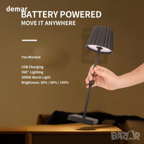 TONGLIN Безжична настолна лампа, 5200mAh акумулаторна LED сензорна черна, снимка 2 - Лед осветление - 44088086