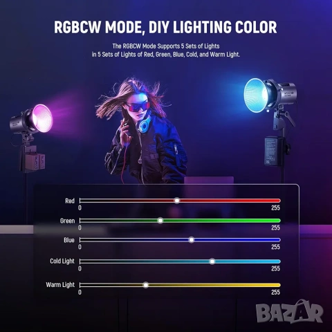 Neewer MS60C 65W RGBWW LED Видео Осветление с Батериен Комплект, снимка 6 - Светкавици, студийно осветление - 53393196