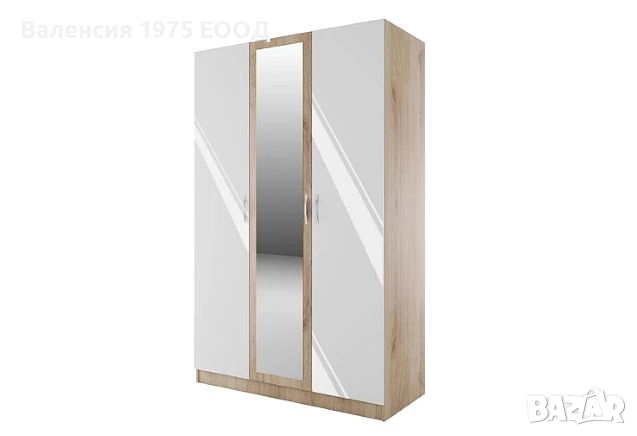 Трикрил гардероб с огледало Сити 1003 сонома, орех или комбинация бяло/ арвен, снимка 9 - Гардероби - 18790452