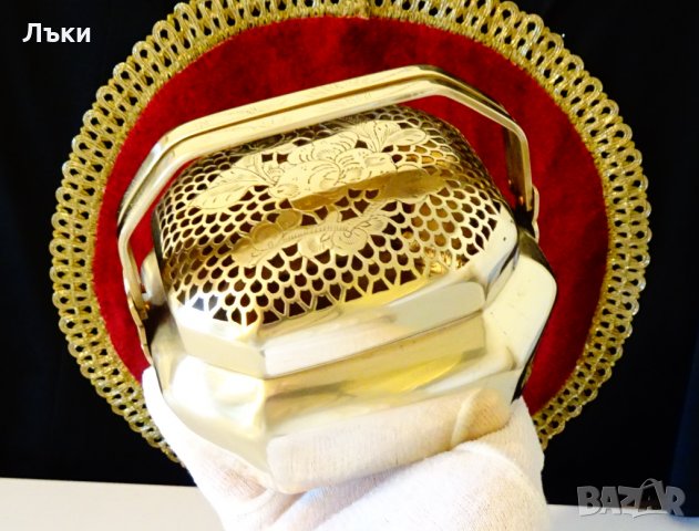 Старинно бронзово кандило,кадило,тамянник,ажур,цветя. 