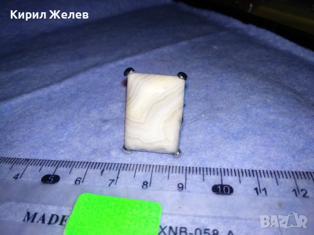 ЕФЕКТЕН СРЕБРИСТ МЕСИНГОВ ВИНТИДЖ МОДЕЛ ПРЪСТЕН с ШЛИФОВАН МИНЕРАЛ 36606, снимка 7 - Пръстени - 39754379