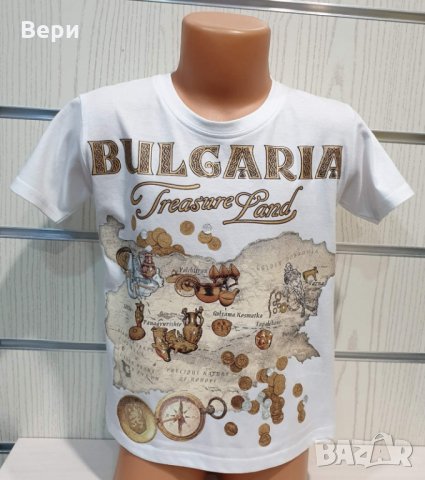 Нова детска бяла тениска с трансферен печат България - TREASURE LAND (Земя на съкровища)