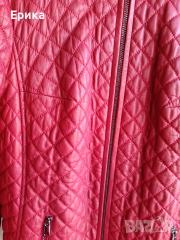 Червено кожено дамско яке естествена кожа , снимка 4 - Якета - 53589829