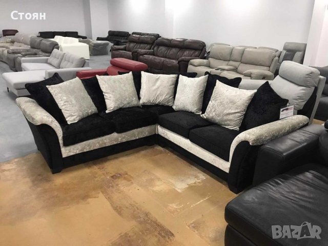 Нов Ъглов диван от плат цвят - черно и сиво, материал плюш