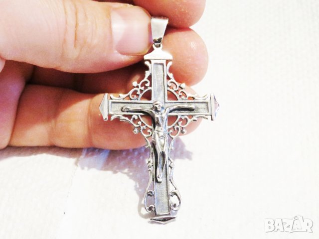 сребърен кръст разпятие Исус Христос, разпятие Христово, снимка 7 - Колиета, медальони, синджири - 32290893
