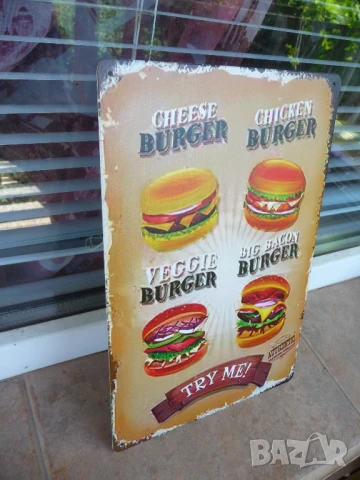 Метална табела храна бургери чийз веган бекон пилешки биг бързо хранене, снимка 2 - Рекламни табели - 50894151