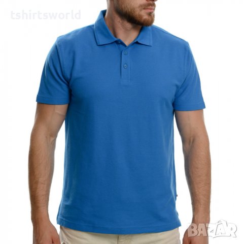Нова синя мъжка блуза (тениска) тип Lacoste, с яка