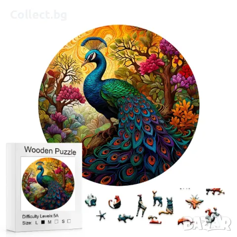 Дървен пъзел с животни - Многоцветен паун, снимка 2 - Пъзели - 49418592