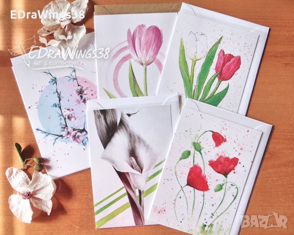 Картички с цветя / пролет, лалета, макове, цветно, снимка 1 - Подаръци за рожден ден - 28465106