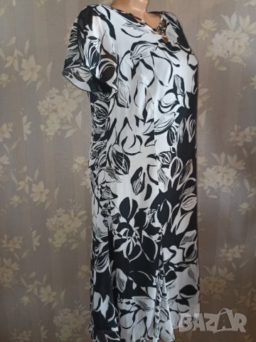 Лятна рокля в черно-бял флорален принт от шифон с подплата XL