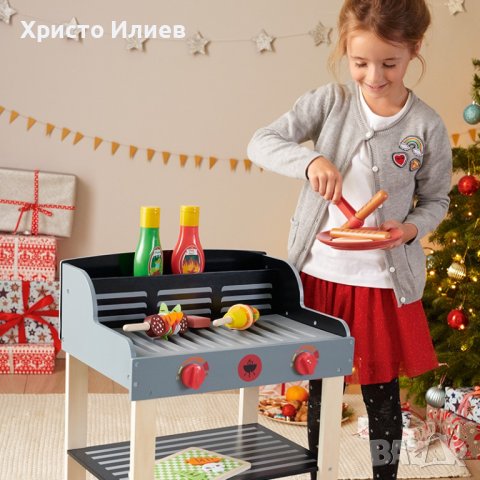 Детско дървено барбекю BBQ Детска дървена кухня с аксесоари, снимка 2 - Играчки за стая - 43967472