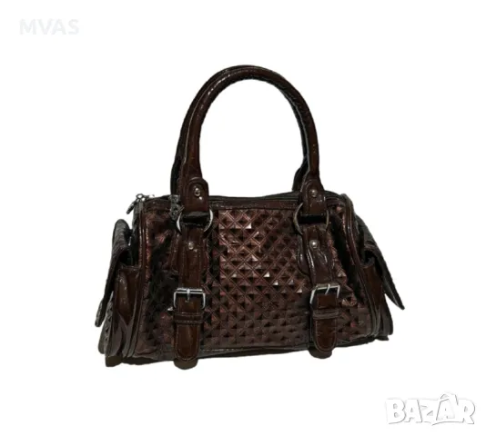 Нова дамска кафява лачена чанта за ръка с етикети есенна чанта 