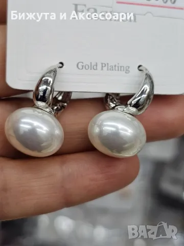 Обеци родий с перли и с кристали - 28425-17, снимка 1