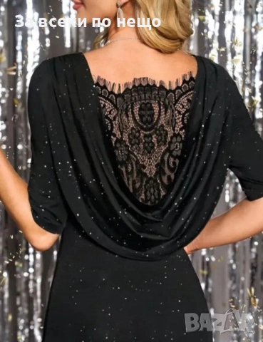 Дамска Черна Вечерна Рокля С Ефектен Гръб И Дантела Код S395, снимка 3 - Рокли - 52729913