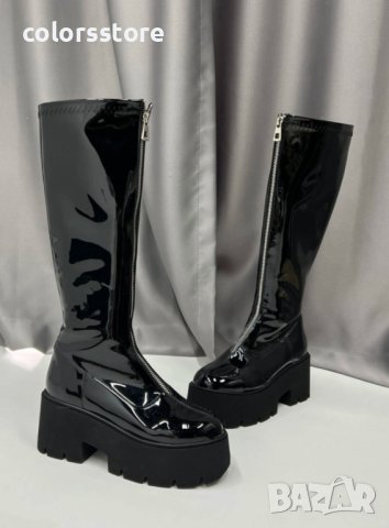 Ботуши на платформа - черен лак - BG10