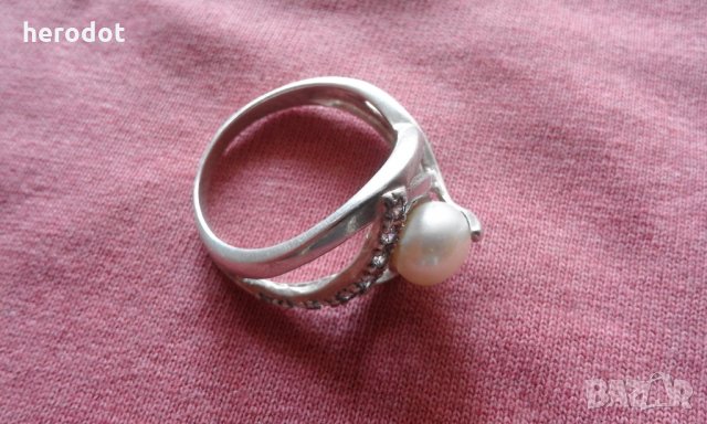 сребърен дамски пръстен с перла - нежна, изящна изработка! КРАСОТА!, снимка 6 - Пръстени - 26468978