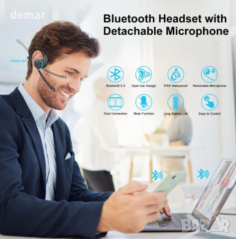 iDIGMALL Bluetooth 5.3 слушалки с магнитен подвижен микрофон, 12 часа, снимка 2 - Bluetooth слушалки - 42949766