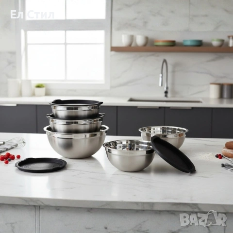 Комплект купи от неръждаема стомана 18/10 с капаци – 10 части, матово покритие, снимка 4 - Прибори за хранене, готвене и сервиране - 53567134