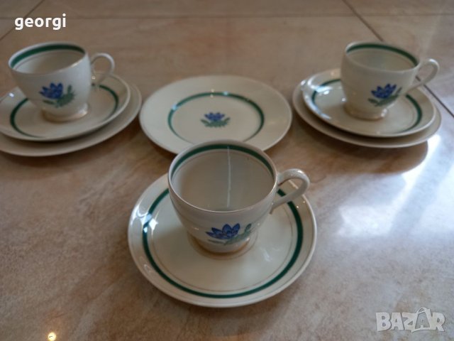 Троен сет датски фин костен порцелан кактус KPM Kobenhavns Maleri, снимка 5 - Чаши - 39335365