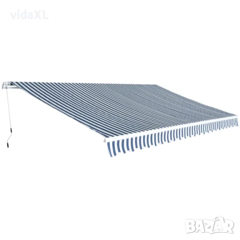 vidaXL Сенник, прибиращ се, с ръчно задвижване, 500 см, синьо и бяло(SKU:42154), снимка 1