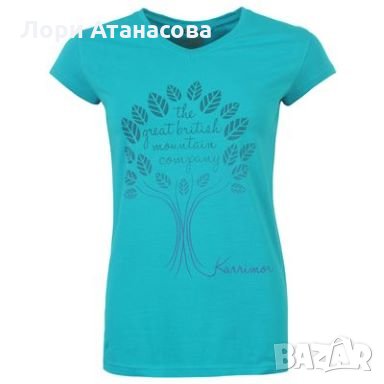 Страхотна тениска с къс ръкав в лиав цвят с щампа " Karrimor ",внос от  Англия-35%полиестер-65%памук, снимка 3 - Тениски - 26536511