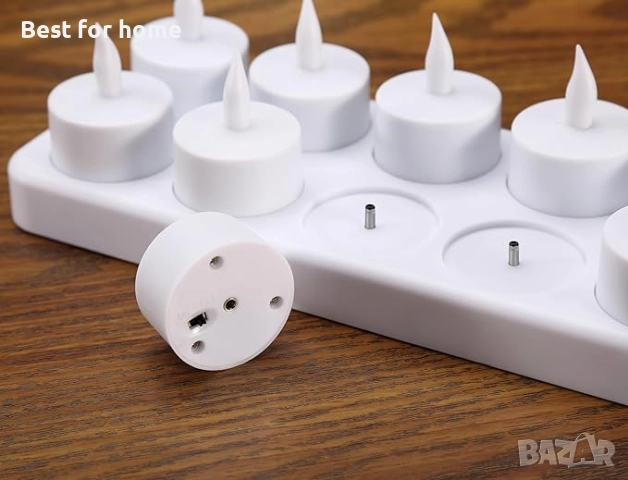 Акумулаторна свещ, комплект от 12 LED безпламъчни чаени свещи със зарядна станция, снимка 6 - Други - 51874682