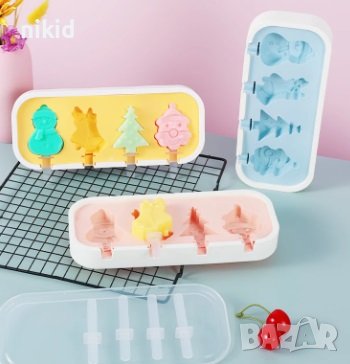 4 Коледни ескимо елха снежен  камбана дядо Коледа пластмасова форма Popsicle Попсикълс молд калъп , снимка 3 - Форми - 42991227