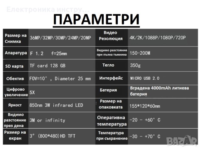 12-мегапикселов инфрачервен професионален бинокъл за нощно виждане, снимка 3 - Екипировка - 43153506