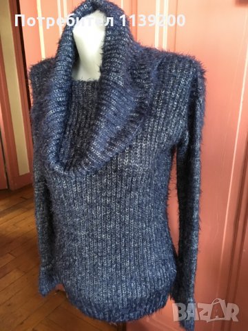 Morgan marine S стилен пухкав мек пуловер с шал яка дълъг ръкав