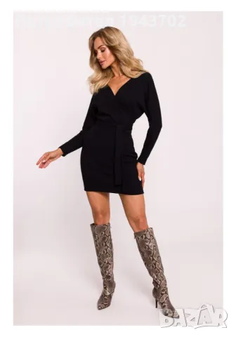 Рипсена мини рокля в черен цвят M819 MOE, снимка 2 - Рокли - 47721087