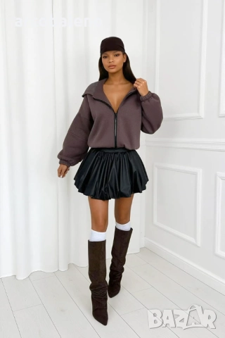 Дамска мини пола от еко кожа с вградени къси панталони, 2цвята , снимка 12 - Поли - 52567546