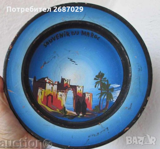 Красива синя Рисувана чиния , 23 см стара Керамика Мароко